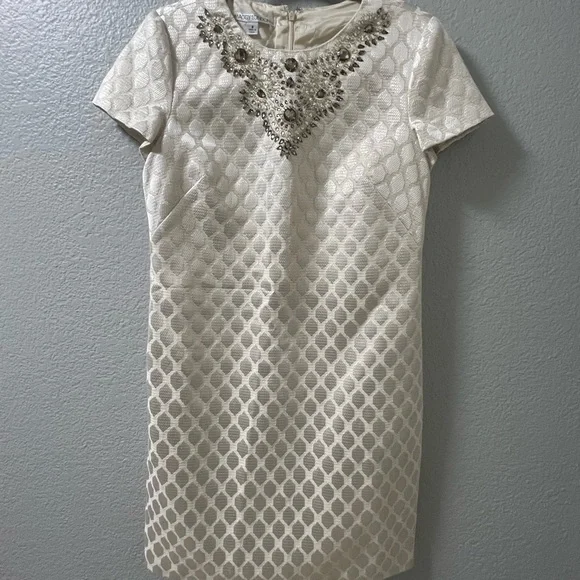 Maggy London Cream Mini Dress with Embellished Neckline - Picture 1 of 5